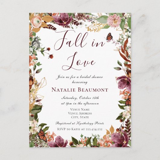 Herbstrückgang im Brautparty Liebe Einladungspostkarte (Vorderseite)