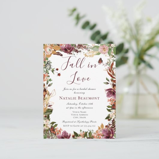 Herbstrückgang im Brautparty Liebe Einladungspostkarte (Stehend Vorderseite)