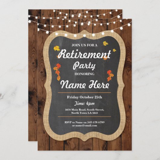 Herbstruhestand Party Rustikale, müde Holz Einladu Einladung (Vorne/Hinten)