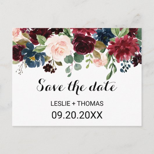 Herbstrustikale Dazzling Burgundy Save the Date Ca Postkarte (Vorderseite)