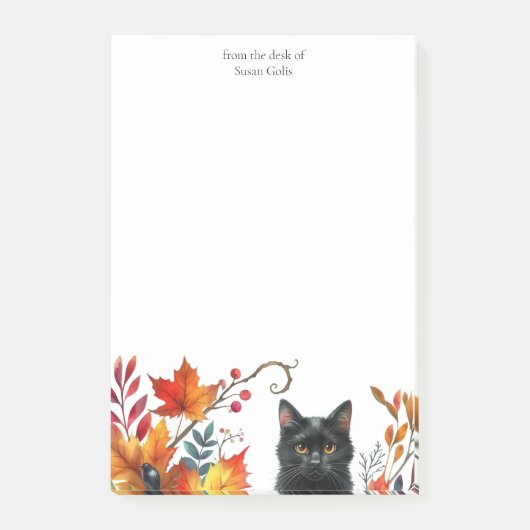 Herbstsaison Blätter Black Cat Personalisiert Post-it Klebezettel (Vorderseite)