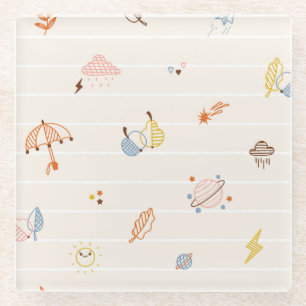 Herbstsaison: farbenfrohe gestreifte Doodles. Glasuntersetzer