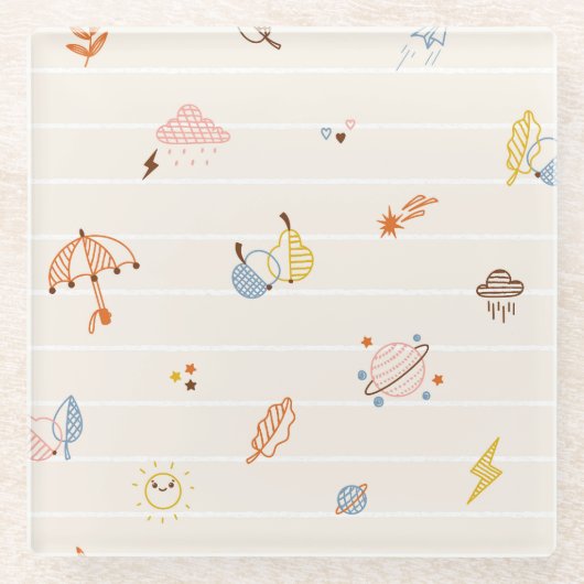 Herbstsaison: farbenfrohe gestreifte Doodles. Glasuntersetzer (Vorderseite)