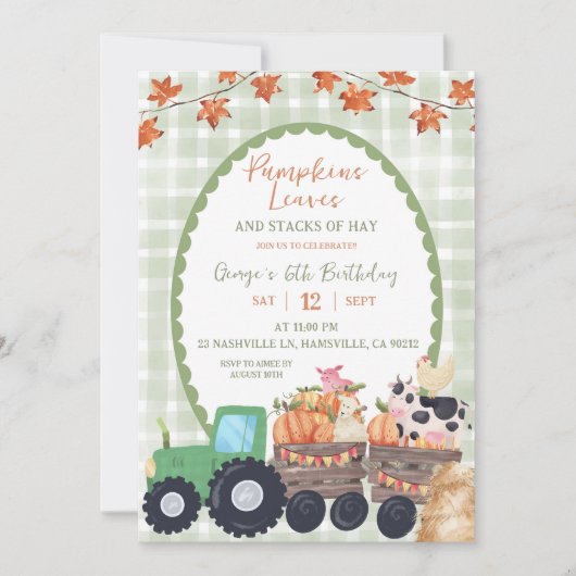 Herbstsaison Grünes Tier Geburtstag Einladung (Vorderseite)