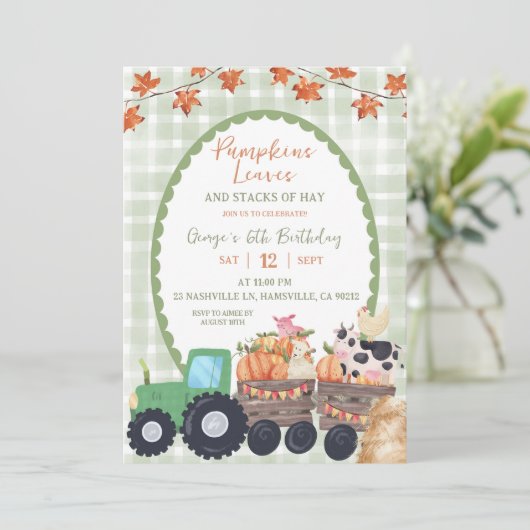 Herbstsaison Grünes Tier Geburtstag Einladung (Stehend Vorderseite)