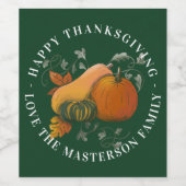 Herbstsaison Herbst Ernte Happy Thanksgiving Weinetikett (Einzelnes Label)