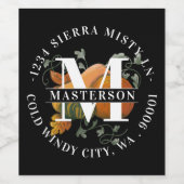 Herbstsaison Herbst Ernte Monogram Personalisiert Weinetikett (Einzelnes Label)