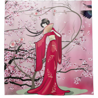 Herbstsaison japanische Lady in Kimono Duschvorhang