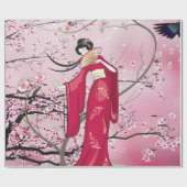 Herbstsaison japanische Lady in Kimono Geschenkpapier (Flach)