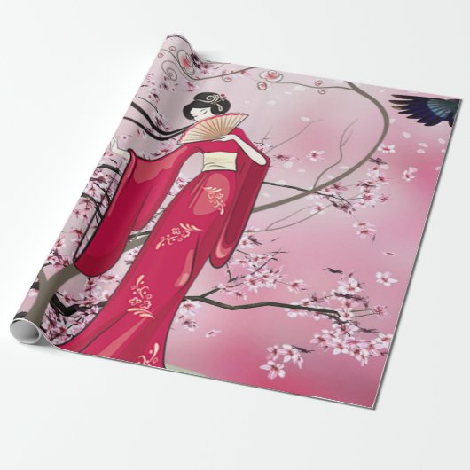 Herbstsaison japanische Lady in Kimono Geschenkpapier (Ungerollt)