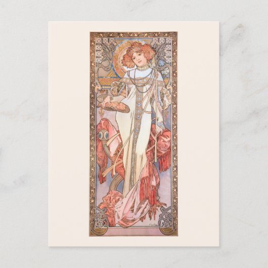 Herbstsaison Mode Illustration Alphonse Mucha Postkarte (Vorderseite)