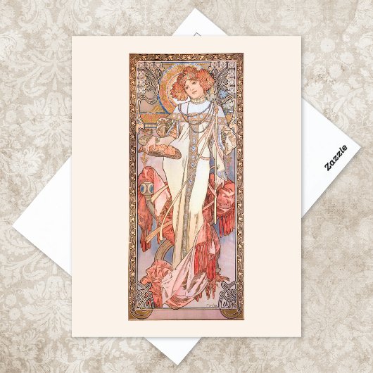 Herbstsaison Mode Illustration Alphonse Mucha Postkarte