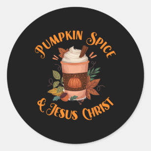 Herbstsaison Niedlichen Kürbisgewürz und Jesus Chr Runder Aufkleber