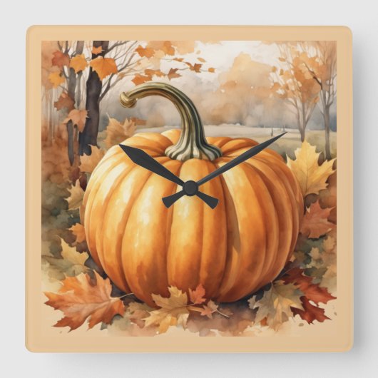 Herbstsaison Pumpkin-Thema Quadratische Wanduhr (Vorderseite)