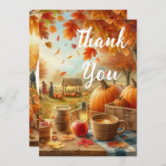 Herbstsaison Pumpkin und Orange Blätter Dankeskarte (Vorne/Hinten)