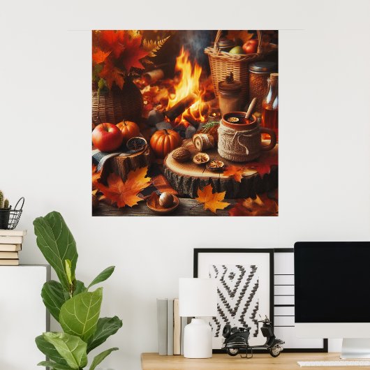 Herbstsaison Pumpkins und Camp Fire AI Poster (Heimbüro)