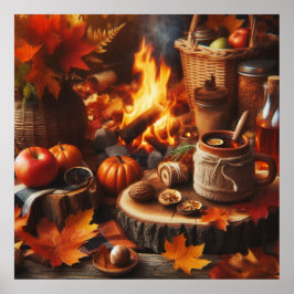 Herbstsaison Pumpkins und Camp Fire AI Poster