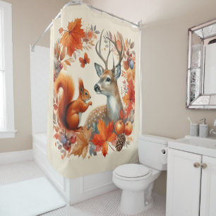 Herbstsaison Wildtiere und orange Blätter Duschvorhang
