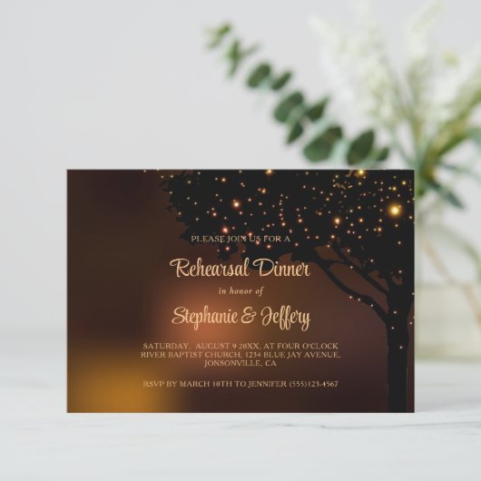 Herbstsaite Light Tree Hochzeitessen Probe Einladung (Stehend Vorderseite)