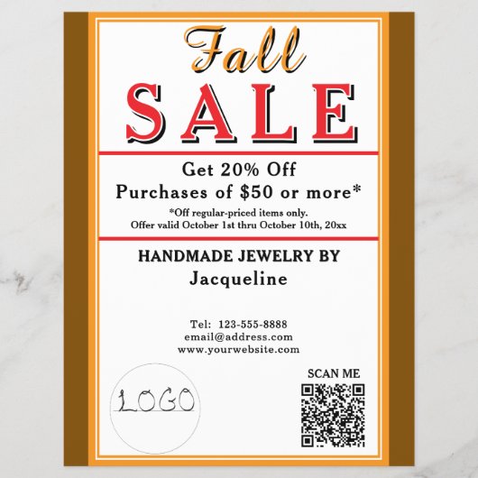 Herbstsale Orange Braun Weiß Herz Flyer (Vorne)