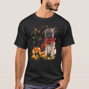 Herbstschal Mops Hund Herbst Blätter fallen T-Shirt