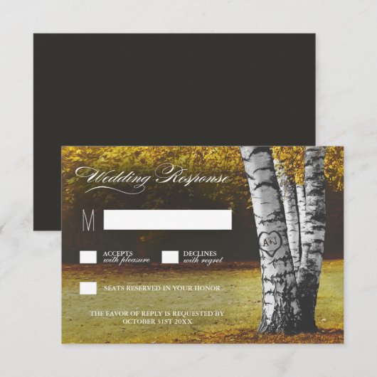 Herbstschnitzel Birch Tree Wedding RSVP Karten (Vorne/Hinten)
