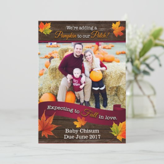 Herbstschwangerschaft Ankündigung mit Bild (Stehend Vorderseite)