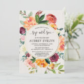 Herbstschwanz und Blick, bordeauxfarbene Blumenzun Einladung (Stehend Vorderseite)