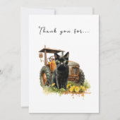 Herbstschwarze Katze mit Traktor Dankeskarte (Vorderseite)