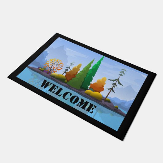 Herbstsee Insel Willkommenstor Mat Fußmatte (Schrägansicht)