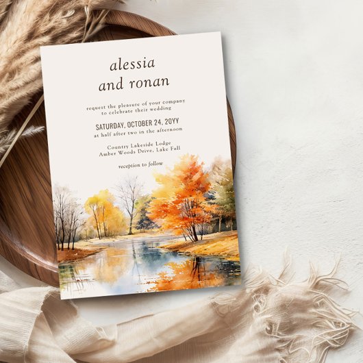Herbstsee-Wasserfarben-Zielhochzeit Einladung