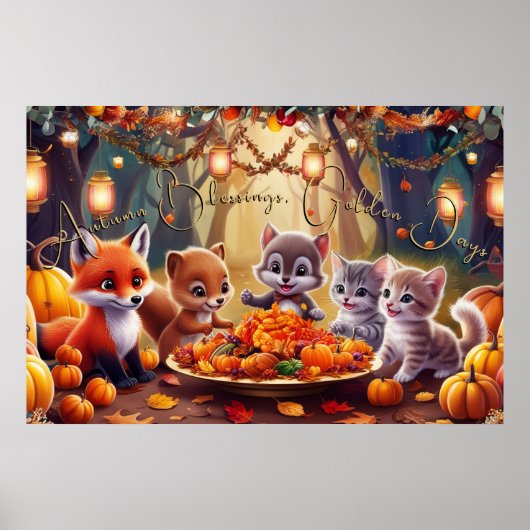 Herbstsegmente, Goldene Tage Whimsikäre Freunde Poster (Vorne)