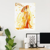 Herbstsernität: Japanische Geisha Wasserfarbe Poster (Heimbüro)