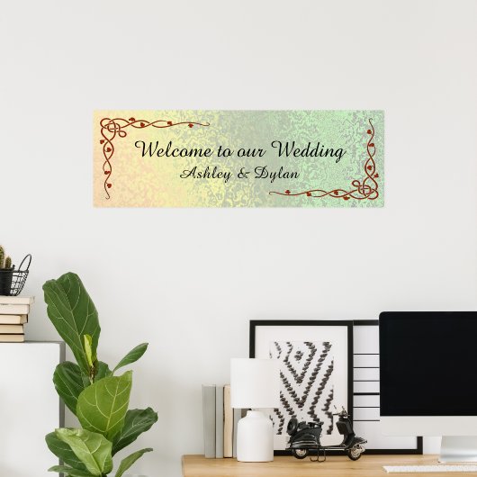 HerbstShades Grüngelb Begrüßung Hochzeit 36x12 Poster (Heimbüro)