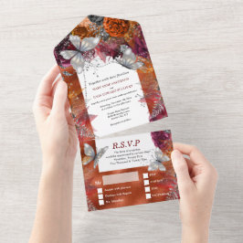 Herbstsilber-Schmetterling-Schimmer-Maroon Herbsts All In One Einladung