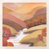 Herbstsitz | Wasserfarbenlandschaft des Herbstlaub Glasuntersetzer (Vorderseite)