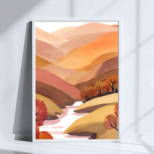 Herbstsitz   Wasserfarbenlandschaft des Herbstlaub Poster