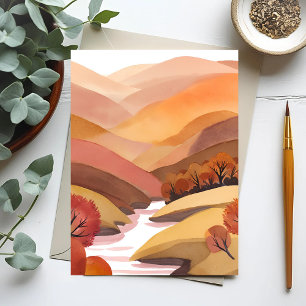 Herbstsitz   Wasserfarbenlandschaft des Herbstlaub Postkarte