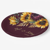Herbstsommer Hochzeit burgundy Sonnenblumen Vorlag Pappteller (Schrägansicht)