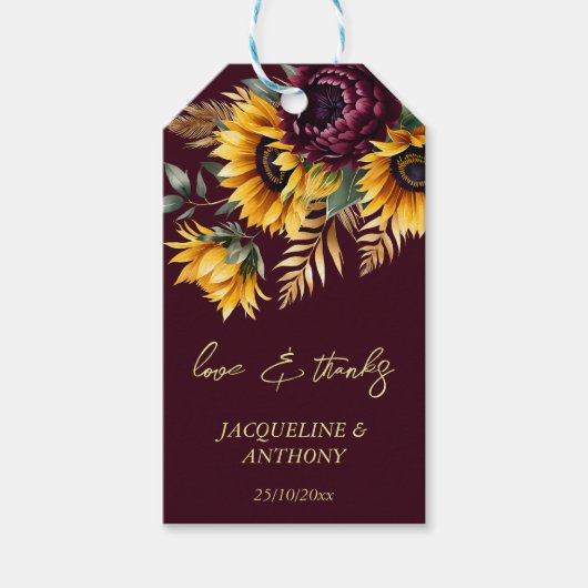 Herbstsommerburgund Sonnenblumen Gastgeschenk Hoch Geschenkanhänger (Vorderseite)