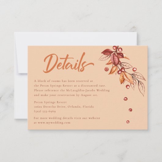 Herbstsonne Terracotta Hochzeit Details RSVP Karte (Vorderseite)