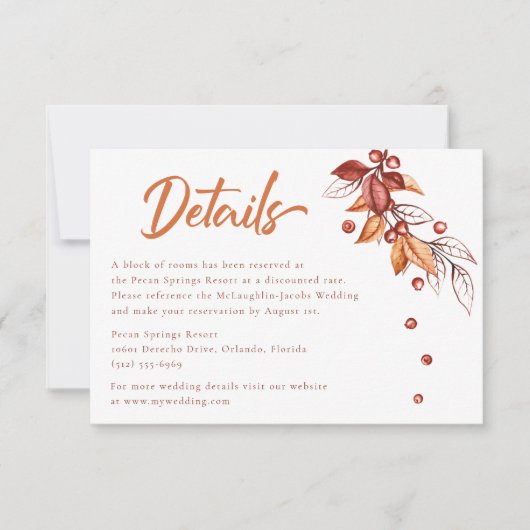 Herbstsonne Terracotta Hochzeit Details RSVP Karte (Vorderseite)