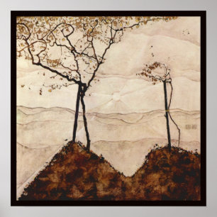 Herbstsonne und Bäume von Egon Schiele, Vintage Ku Poster