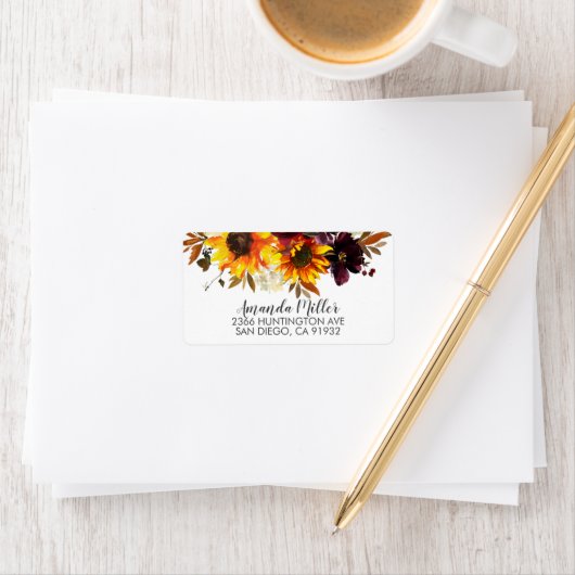 Herbstsonnenblume Bouquet Rücksendeadresse Adressaufkleber (Insitu)
