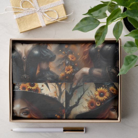 Herbstsonnenblume Hexe mit fiery Red Hair Seidenpapier (Geschenk)