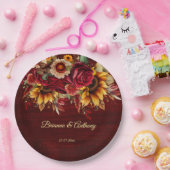 Herbstsonnenblume Hochzeitsburgund-Monogramm gedru Pappteller (Party)