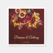 Herbstsonnenblume Hochzeitsburgund-Monogramm gedru Serviette (Vorderseite)