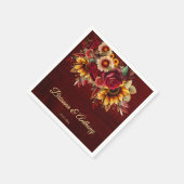 Herbstsonnenblume Hochzeitsburgund-Monogramm gedru Serviette (Ecke)