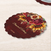 Herbstsonnenblume Hochzeitsburgund-Monogramm gedru Untersetzer (angewinkelt)