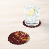 Herbstsonnenblume Hochzeitsburgund-Monogramm gedru Untersetzer (Vor Ort)